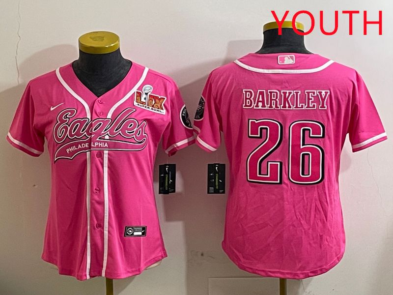 Youth Philadelphia Eagles #26 Barkley Pink Jointly Name 2025 Nike Limited NFL Jersey style 2